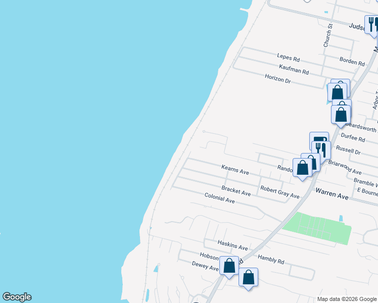 map of restaurants, bars, coffee shops, grocery stores, and more near 601 Old Colony Terrace in Tiverton