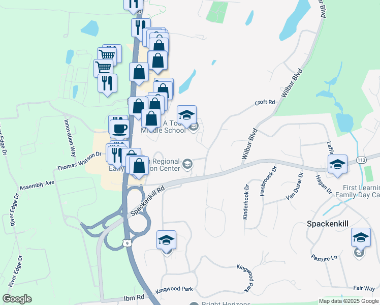map of restaurants, bars, coffee shops, grocery stores, and more near 13 Croft Road in Poughkeepsie