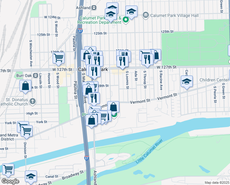 map of restaurants, bars, coffee shops, grocery stores, and more near 1440 West Vermont Avenue in Calumet Park