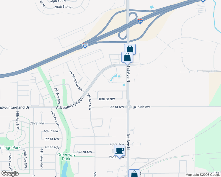 map of restaurants, bars, coffee shops, grocery stores, and more near 213 11th Street Northwest in Altoona