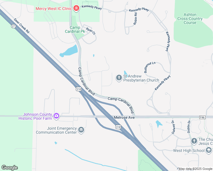 map of restaurants, bars, coffee shops, grocery stores, and more near 30 Gathering Place Ln in Iowa City