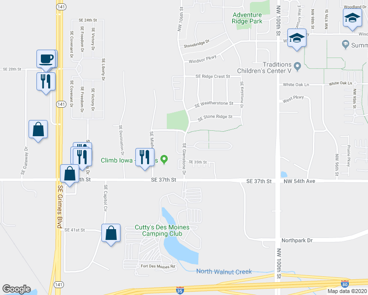 map of restaurants, bars, coffee shops, grocery stores, and more near 5555 Southeast Glenstone Drive in Grimes