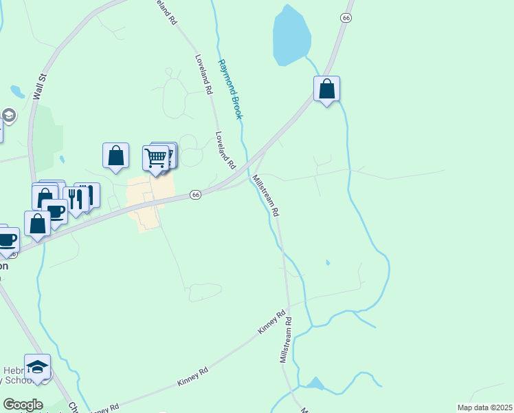 map of restaurants, bars, coffee shops, grocery stores, and more near 42 Millstream Road in Hebron