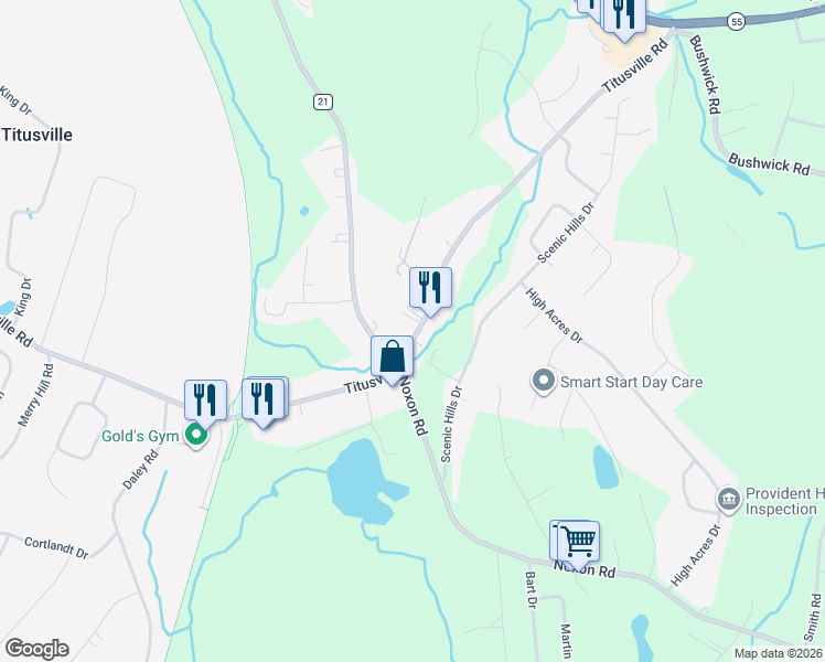 map of restaurants, bars, coffee shops, grocery stores, and more near 307 Titusville Road in Poughkeepsie