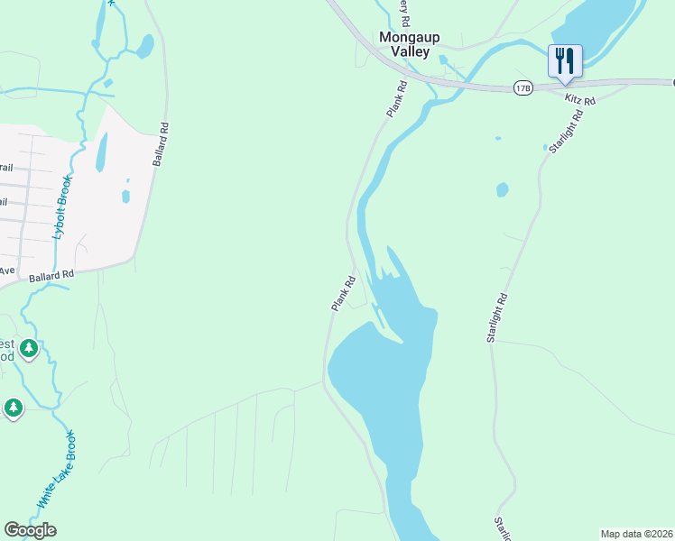 map of restaurants, bars, coffee shops, grocery stores, and more near 96 Plank Road in Mongaup Valley