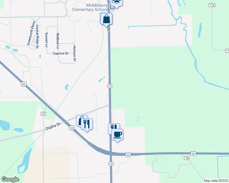 map of restaurants, bars, coffee shops, grocery stores, and more near in Elkhart County