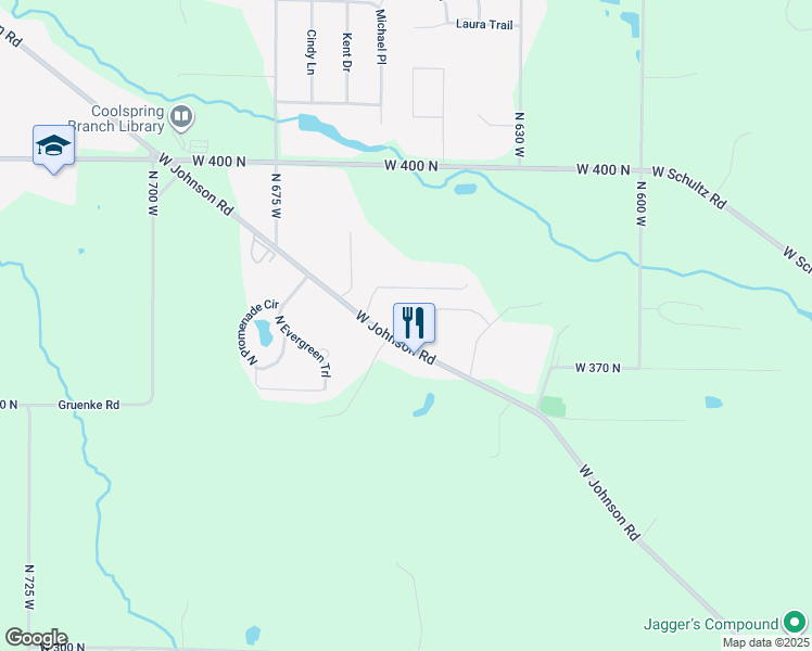 map of restaurants, bars, coffee shops, grocery stores, and more near 6521 West Johnson Road in La Porte