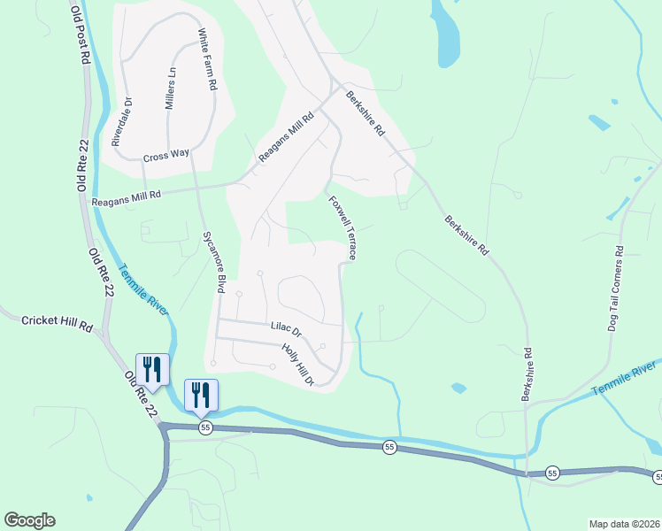 map of restaurants, bars, coffee shops, grocery stores, and more near 94 Foxwell Terrace in Wingdale