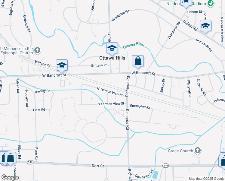 map of restaurants, bars, coffee shops, grocery stores, and more near 4208 North Terrace View Street in Toledo