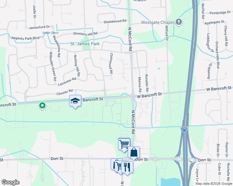 map of restaurants, bars, coffee shops, grocery stores, and more near 6761 Cloister Court in Toledo