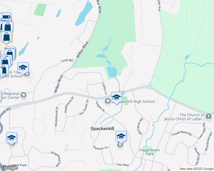 map of restaurants, bars, coffee shops, grocery stores, and more near 47 Laffin Lane in Poughkeepsie