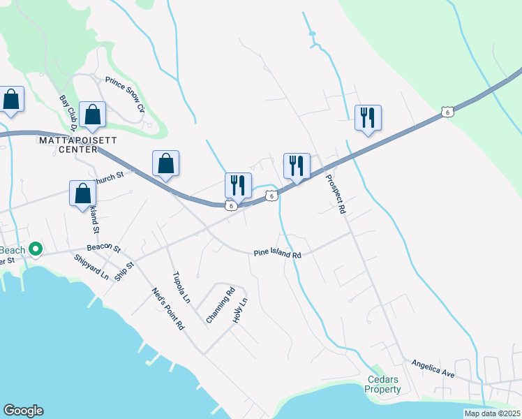 map of restaurants, bars, coffee shops, grocery stores, and more near 42 Marion Road in Mattapoisett