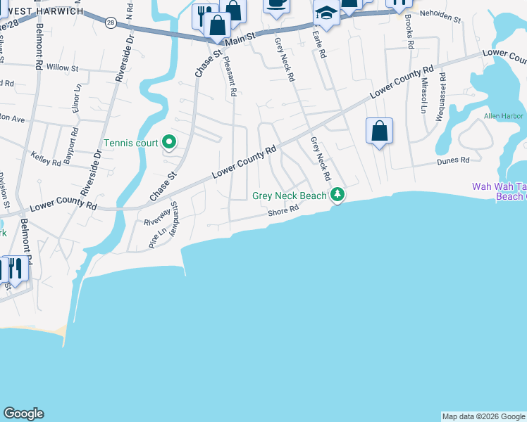 map of restaurants, bars, coffee shops, grocery stores, and more near 6 Rabbit Run in Harwich