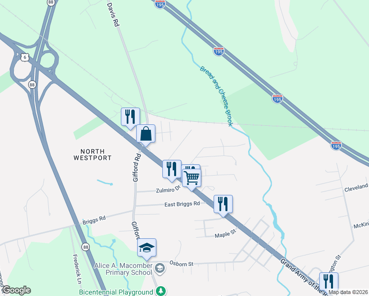 map of restaurants, bars, coffee shops, grocery stores, and more near 27 Faulkner Street in Westport