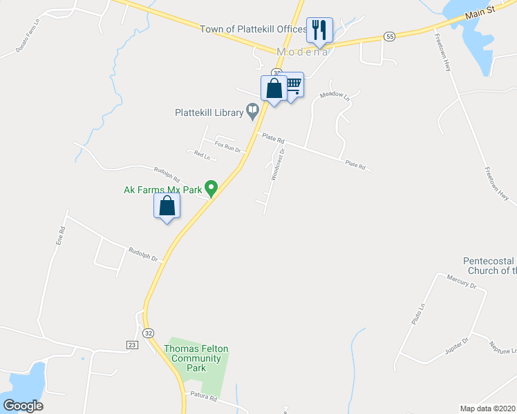 map of restaurants, bars, coffee shops, grocery stores, and more near 213 Woodcrest Drive in Modena