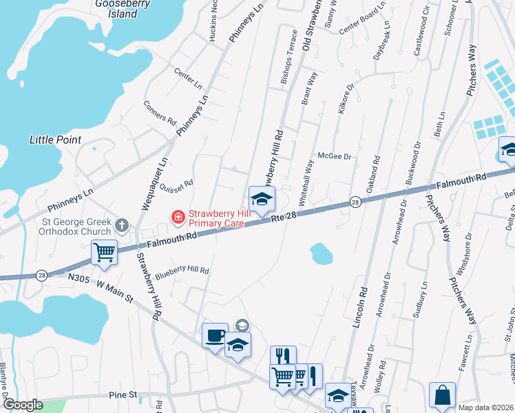 map of restaurants, bars, coffee shops, grocery stores, and more near 21 Brian Lane in Barnstable