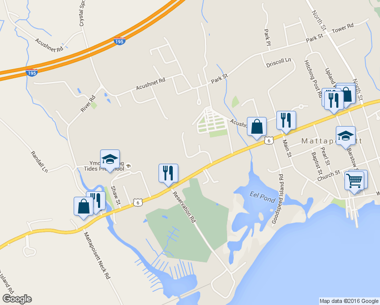 map of restaurants, bars, coffee shops, grocery stores, and more near 14 Wildwood Terrace in Mattapoisett