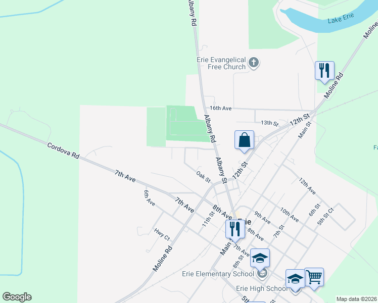 map of restaurants, bars, coffee shops, grocery stores, and more near 206 Highland Avenue in Erie