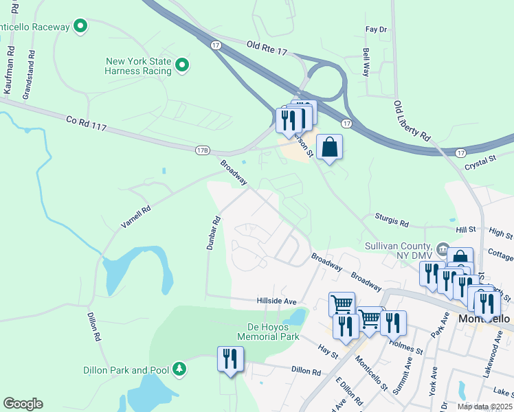 map of restaurants, bars, coffee shops, grocery stores, and more near 2 Niven Drive in Monticello