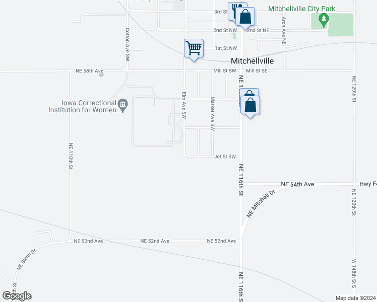 map of restaurants, bars, coffee shops, grocery stores, and more near 303 Jet Street Southwest in Mitchellville