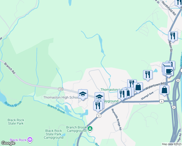 map of restaurants, bars, coffee shops, grocery stores, and more near 152 Pleasant View Road in Thomaston
