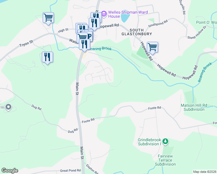 map of restaurants, bars, coffee shops, grocery stores, and more near 149 Main Street in Glastonbury