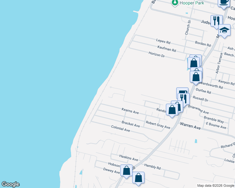 map of restaurants, bars, coffee shops, grocery stores, and more near 39 Last Street in Tiverton