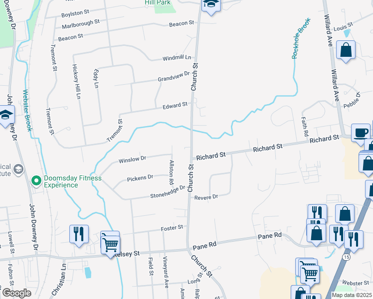 map of restaurants, bars, coffee shops, grocery stores, and more near 378 Church Street in Newington
