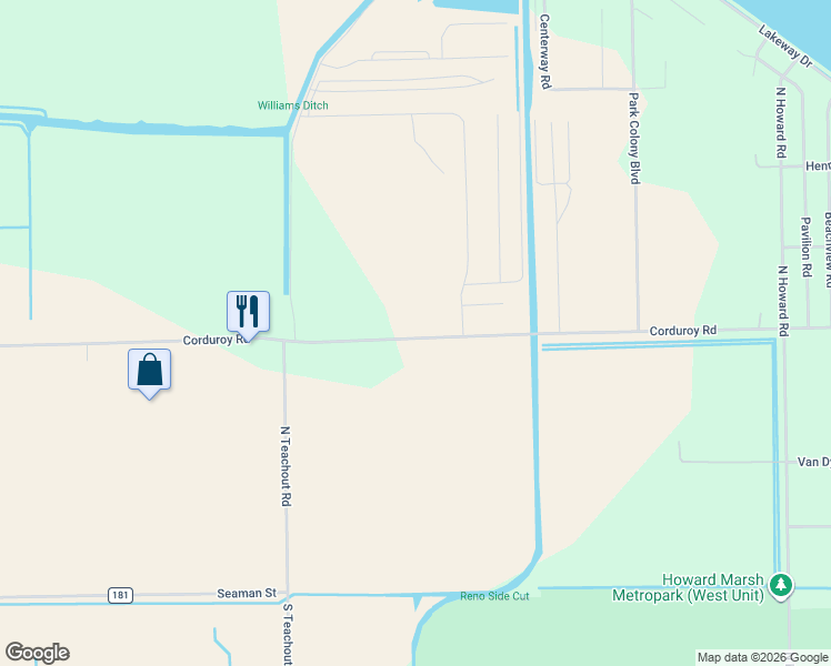 map of restaurants, bars, coffee shops, grocery stores, and more near 10825 Corduroy Road in Curtice