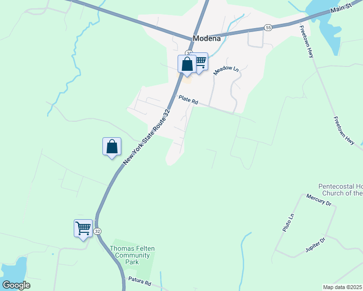 map of restaurants, bars, coffee shops, grocery stores, and more near 121 Woodcrest Drive in Modena