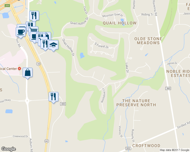 map of restaurants, bars, coffee shops, grocery stores, and more near 10950 Quail Hollow Dr in Painesville