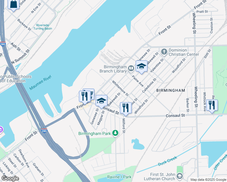map of restaurants, bars, coffee shops, grocery stores, and more near 2034 Genesee Street in Toledo