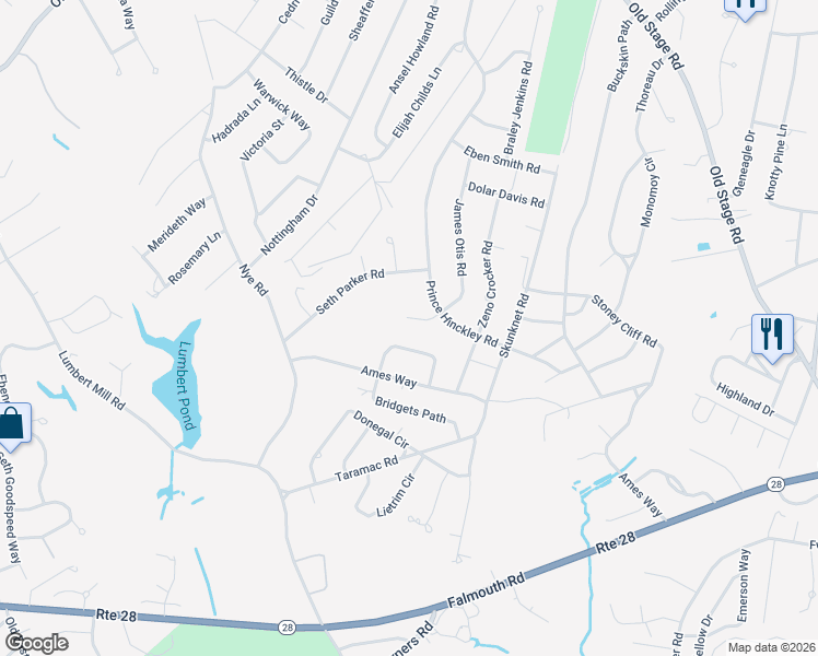 map of restaurants, bars, coffee shops, grocery stores, and more near 216 James Otis Road in Barnstable