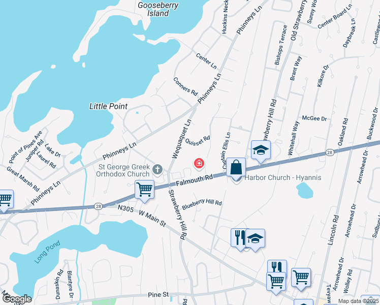 map of restaurants, bars, coffee shops, grocery stores, and more near 28 Quisset Road in Barnstable