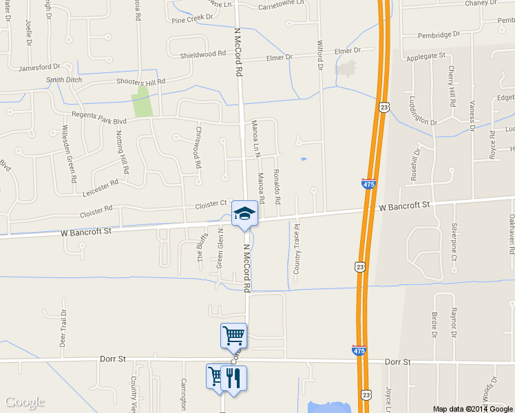 map of restaurants, bars, coffee shops, grocery stores, and more near 2221 Manoa Road in Toledo