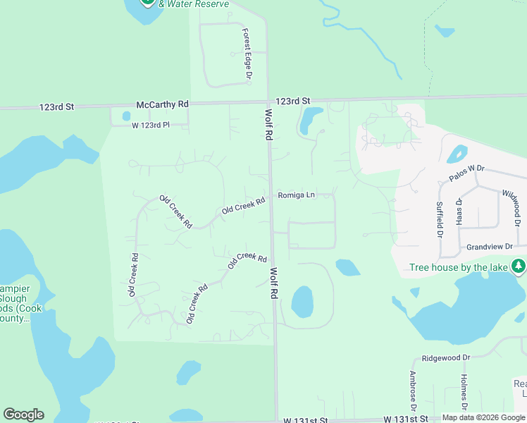 map of restaurants, bars, coffee shops, grocery stores, and more near 5 Old Creek Road in Palos Park