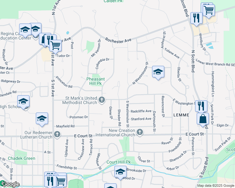 map of restaurants, bars, coffee shops, grocery stores, and more near 2700 East Washington Street in Iowa City