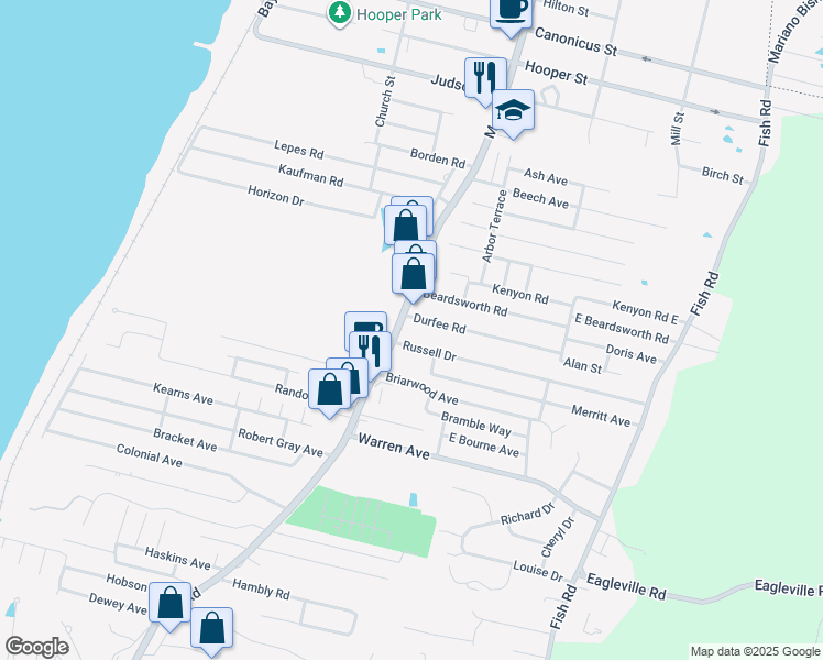 map of restaurants, bars, coffee shops, grocery stores, and more near 454 Main Road in Tiverton