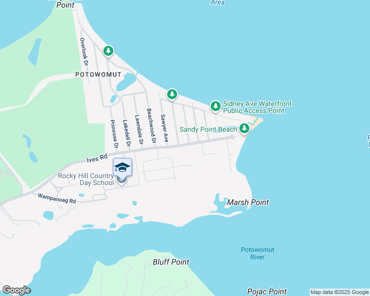 map of restaurants, bars, coffee shops, grocery stores, and more near 150 Ives Road in East Greenwich