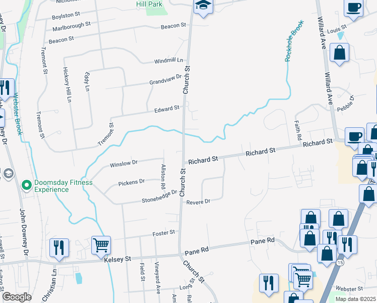 map of restaurants, bars, coffee shops, grocery stores, and more near 378 Church Street in Newington