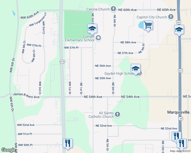 map of restaurants, bars, coffee shops, grocery stores, and more near 5505 Northeast 3rd Street in Des Moines