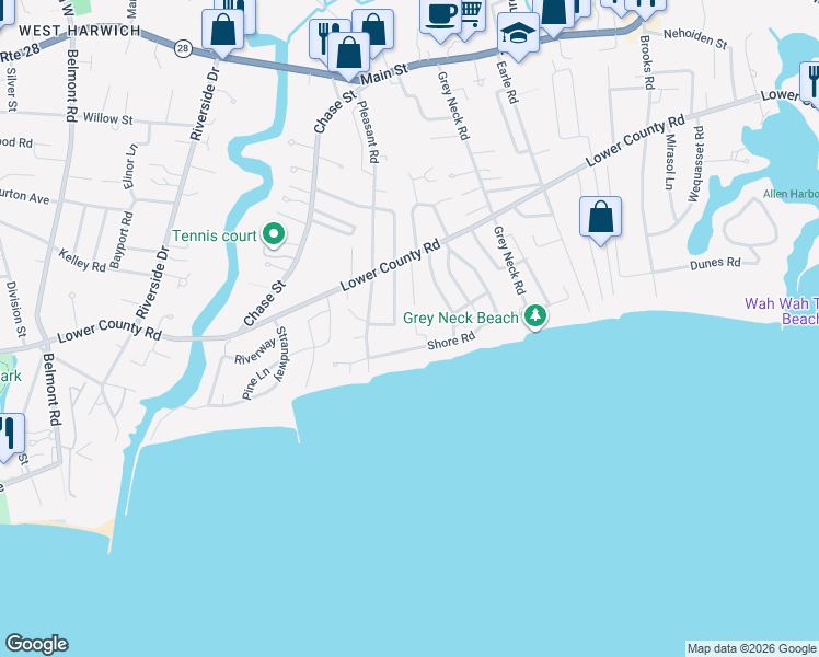 map of restaurants, bars, coffee shops, grocery stores, and more near 6 Rabbit Run in Harwich