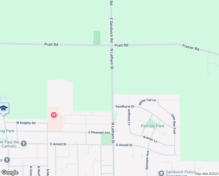 map of restaurants, bars, coffee shops, grocery stores, and more near 1509 North Latham Street in Sandwich
