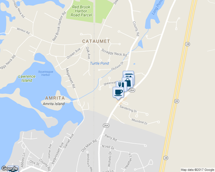 map of restaurants, bars, coffee shops, grocery stores, and more near 4 Tattler Circle in Bourne