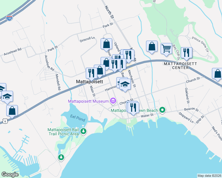 map of restaurants, bars, coffee shops, grocery stores, and more near 14 Hammond Street in Mattapoisett