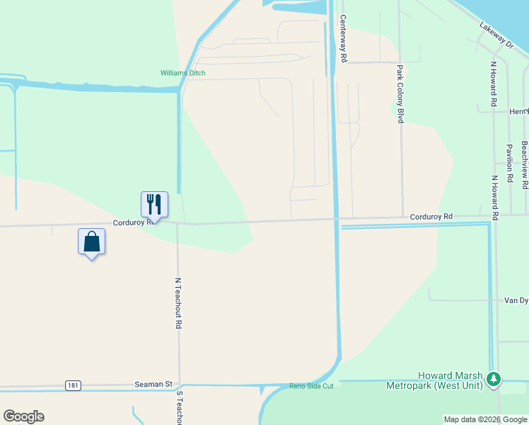 map of restaurants, bars, coffee shops, grocery stores, and more near 10825 Corduroy Road in Curtice