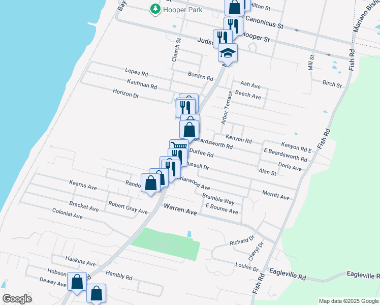 map of restaurants, bars, coffee shops, grocery stores, and more near 454 Main Road in Tiverton