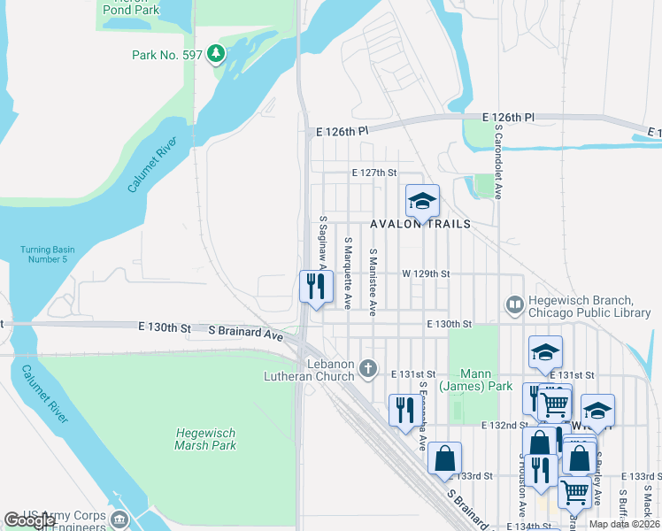 map of restaurants, bars, coffee shops, grocery stores, and more near 12901 South Saginaw Avenue in Chicago