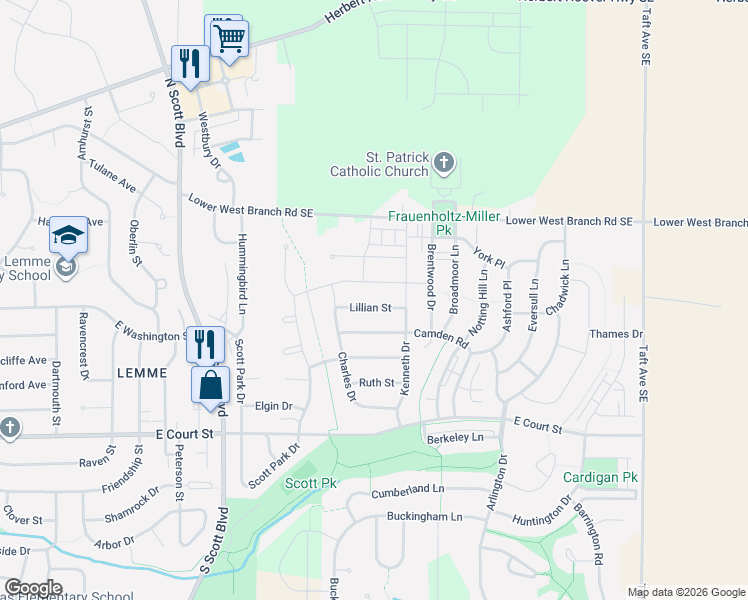 map of restaurants, bars, coffee shops, grocery stores, and more near 4109 Lillian Street in Iowa City