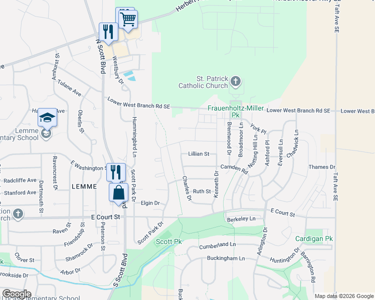 map of restaurants, bars, coffee shops, grocery stores, and more near 4007 Lillian Street in Iowa City